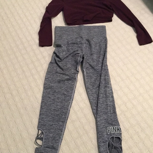 PINK Victoria's Secret Tops - Victoria’s Secret PINK burgundy crop top & pants